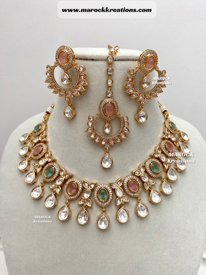 Naaz Tyani inspired Premium Quality gold plated Kundan Statement Necklace set