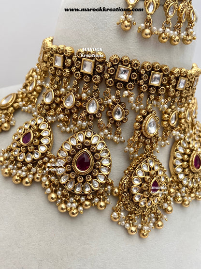 Menika Premium Quality Gold plated statement Necklace set/Bridal set
