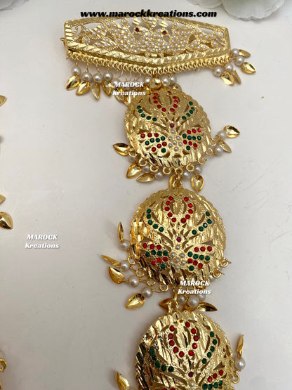 Gold plated Jadau Peepal patti Navratan braid Jewelry/Choti