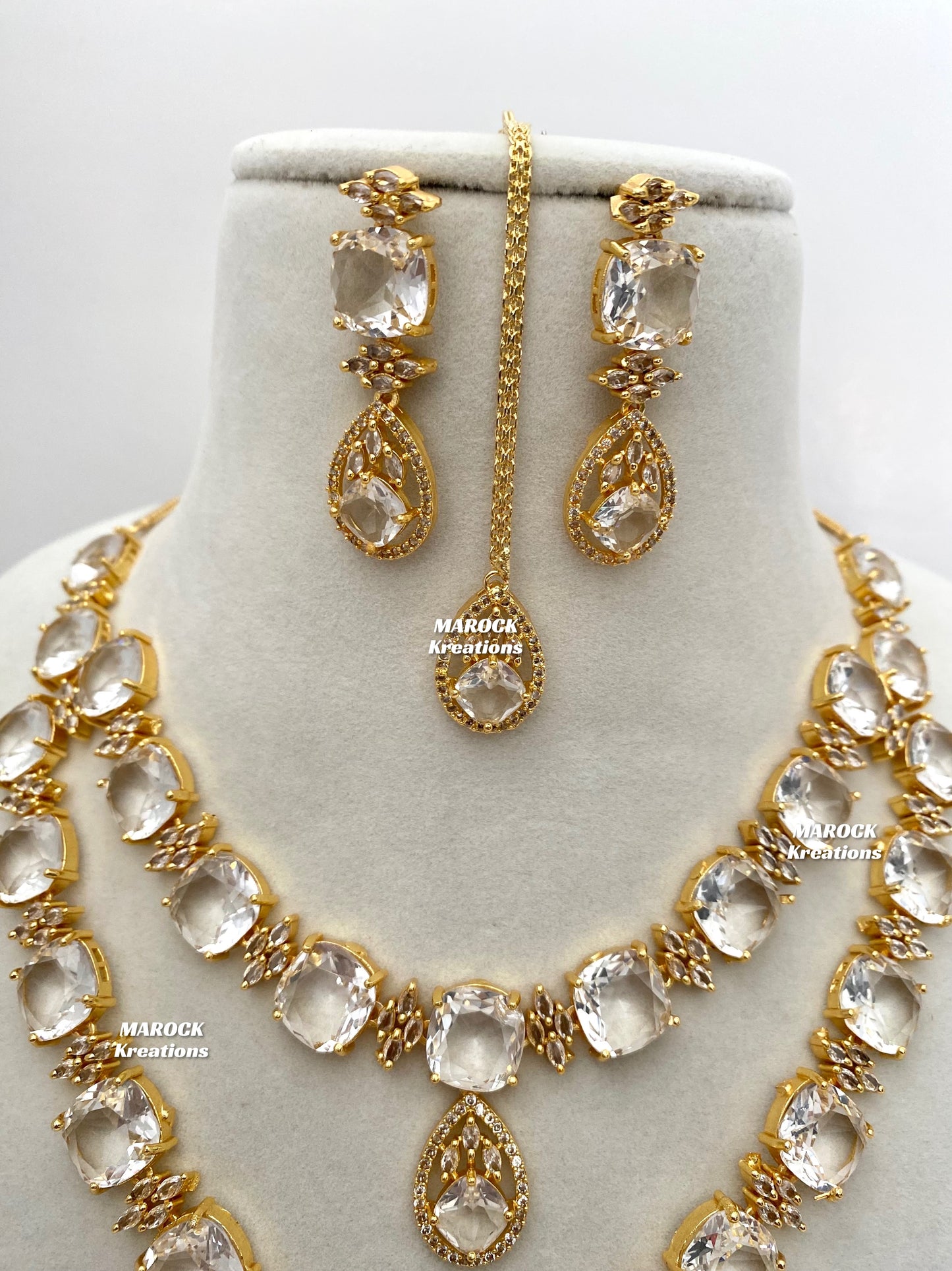 Aster Golden American Diamond Double layer Necklace set