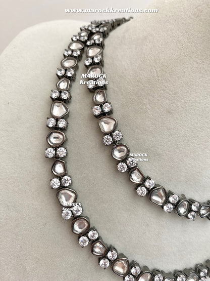 Prachi Tyani inspired Premium Quality Silver Victorian double layer Kundan Necklace set