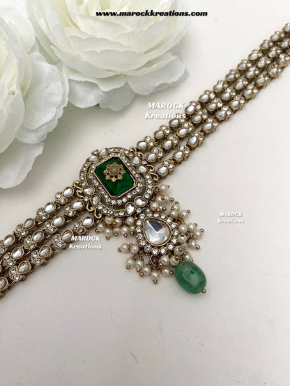 Yusrah Premium Quality Antique gold Kundan Statement Bridal set