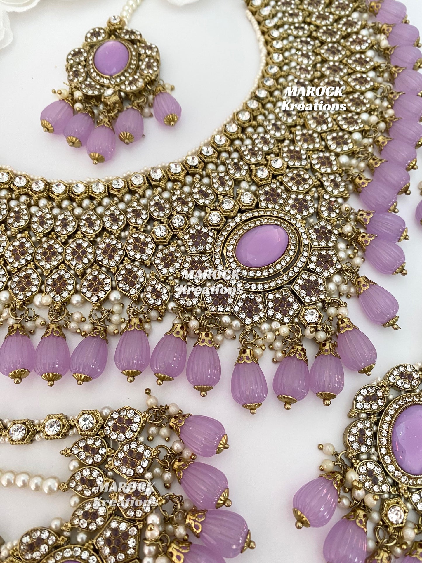 Antique Gold Pakistani Lavender Necklace set