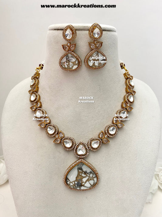 Narisha Premium Quality tyani inspired Kundan doublet stone Statement Necklace set