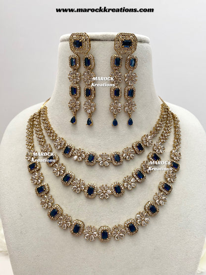 Arvin Antique Gold American Diamond triple layer Statement Necklace set