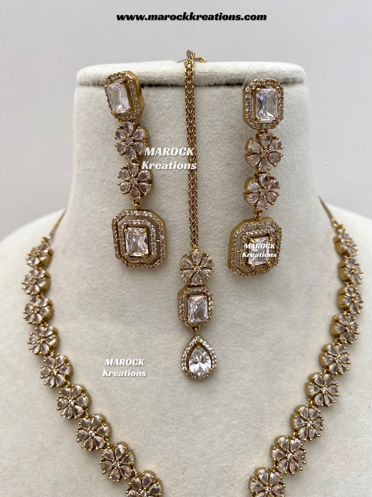 Claudia Antique Gold American Diamond Statement Necklace set