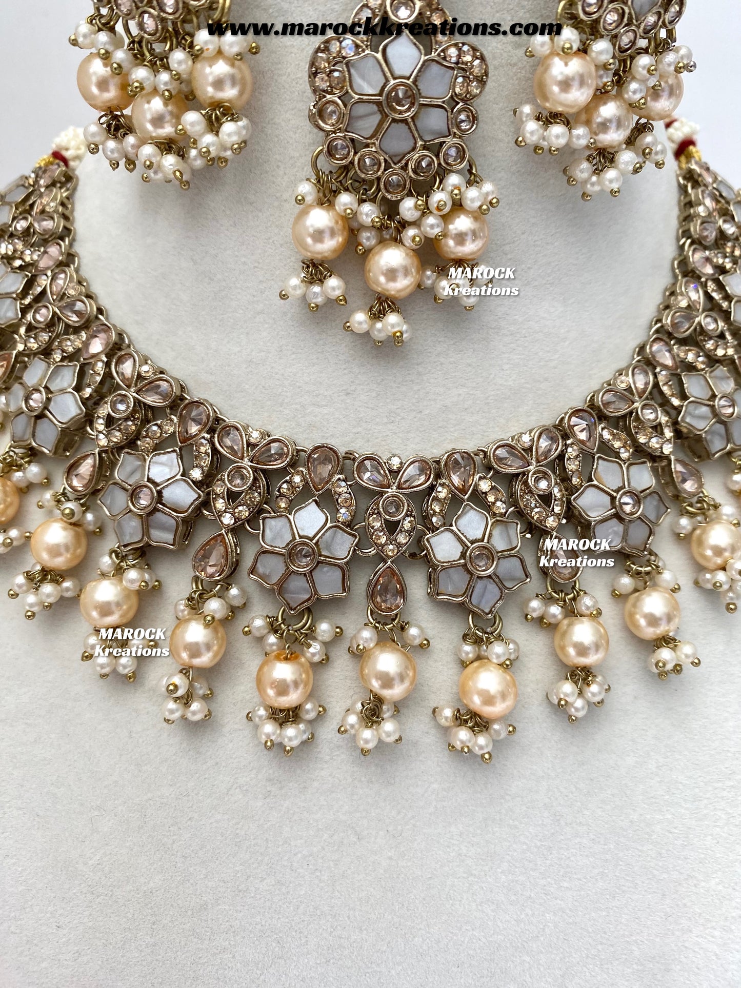 Arpan Antique Gold Polki MOP Statement Necklace set