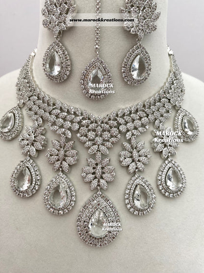 Silver American Diamond Statement Necklace set