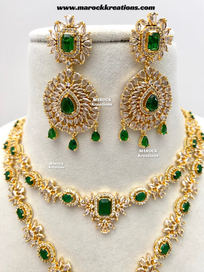 Farhat Golden American Diamond Necklace set