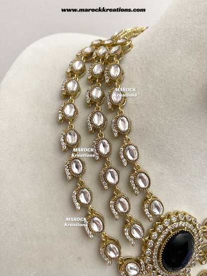 Salina Premium Quality Moissanite Kundan triple layer Necklace set