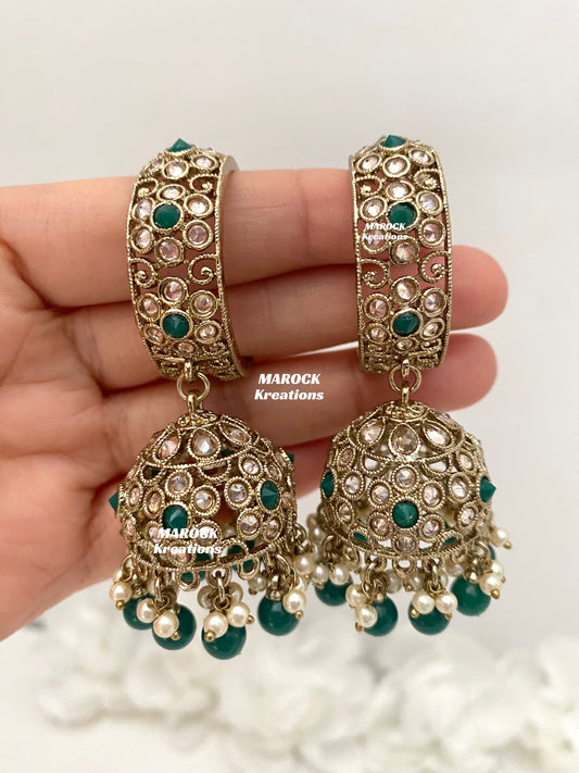 Rashmika Antique Gold Polki Baali Jhumki Earrings