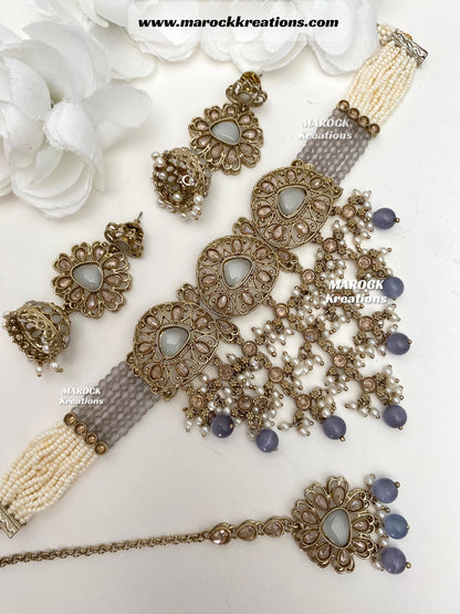 Amaira Antique Gold Polki choker set
