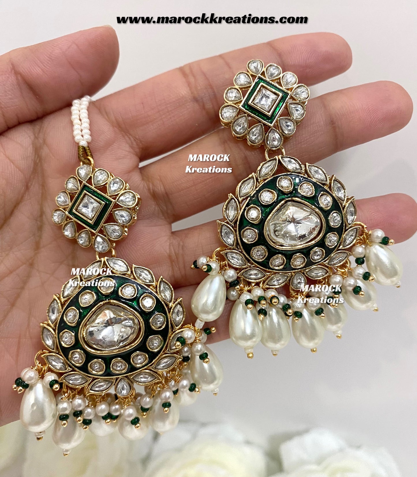 Saher Uncut Kundan Meenakari Earrings and tikka set