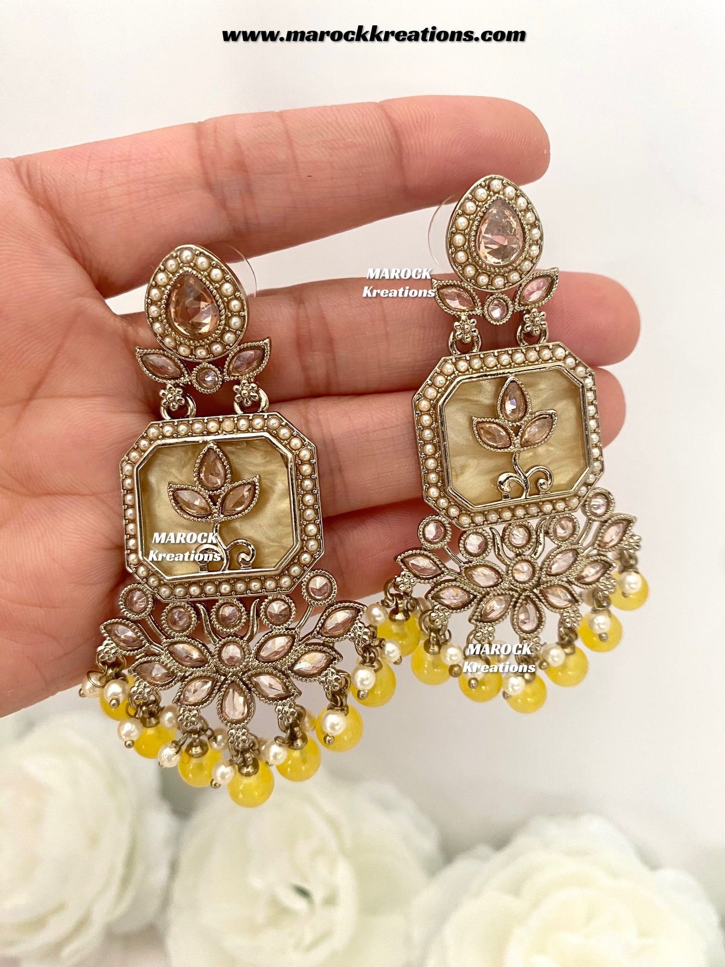 Manika Premium quality Antique gold MOP Statement Earrings