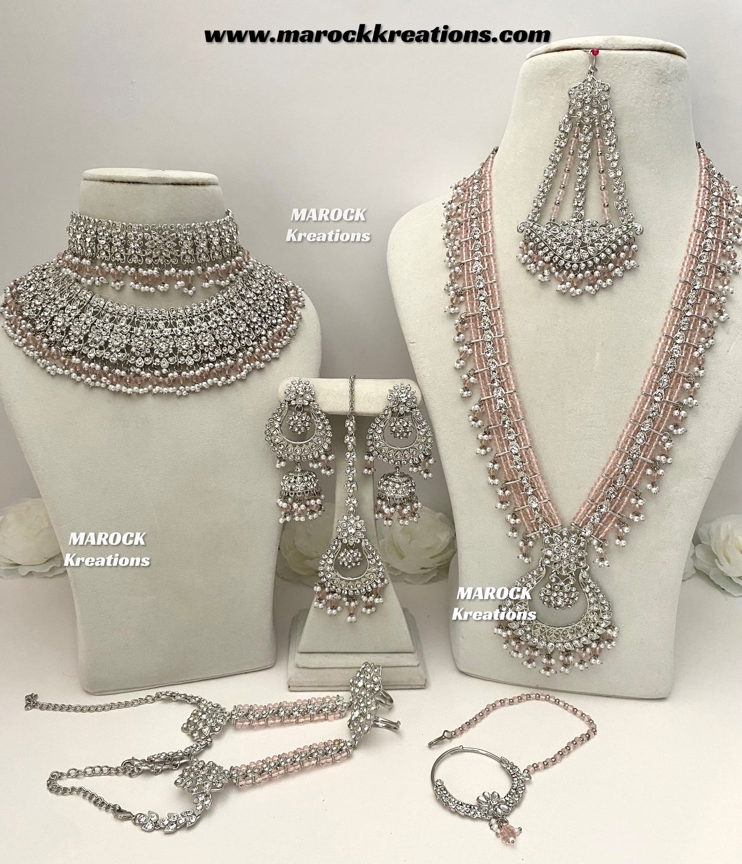 Sarwat Premium Quality Pakistani Silver Pink Bridal set/bridal jewelry