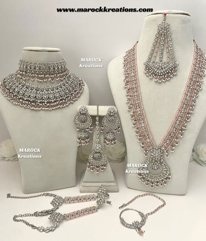 Sarwat Premium Quality Pakistani Silver Pink Bridal set/bridal jewelry