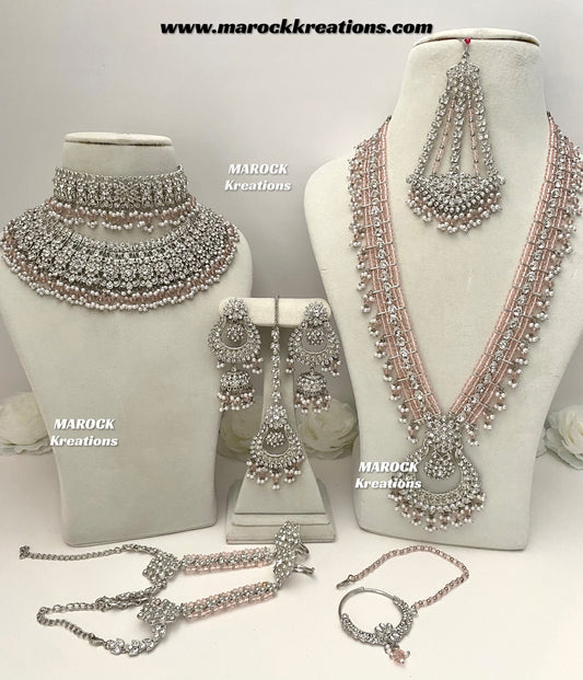 Sarwat Premium Quality Pakistani Silver Pink Bridal set/bridal jewelry