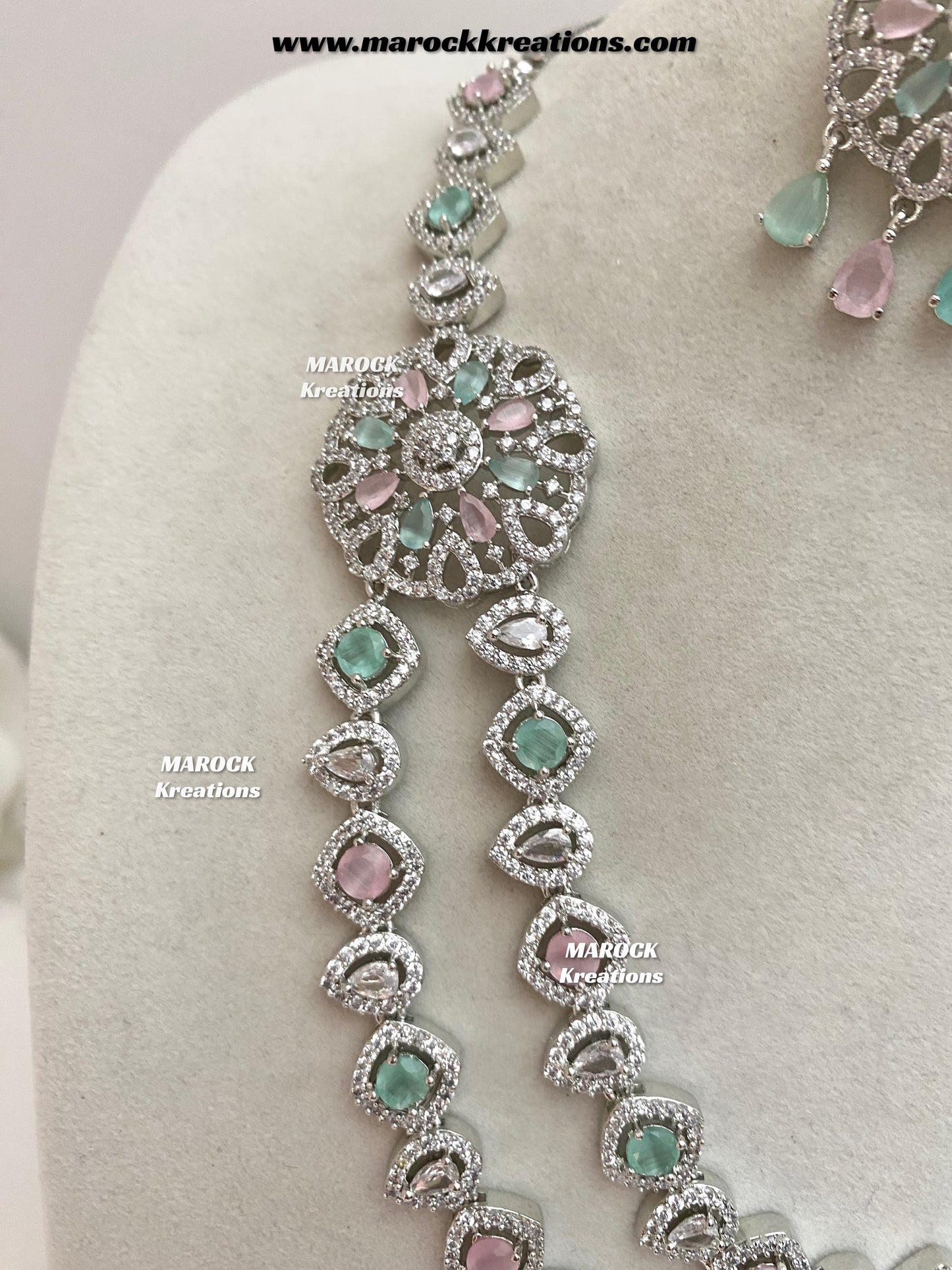Shiba Silver American Diamond double layer Necklace set