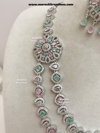 Shiba Silver American Diamond double layer Necklace set
