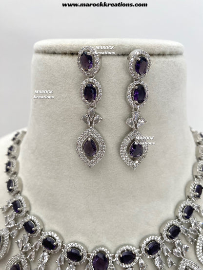 Samiha Silver American Diamond Necklace set