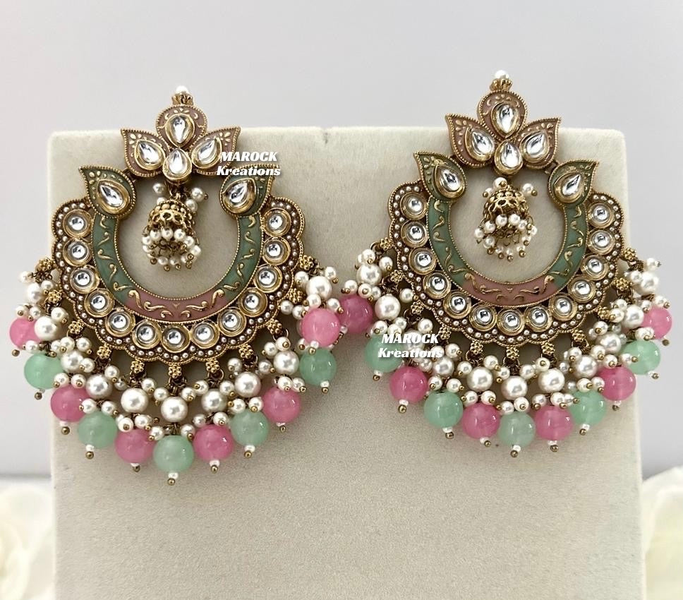 Premium Quality Kundan Meenakari Statement Earrings