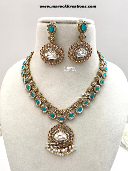 Nadira Kundan Polki double layer Necklace set