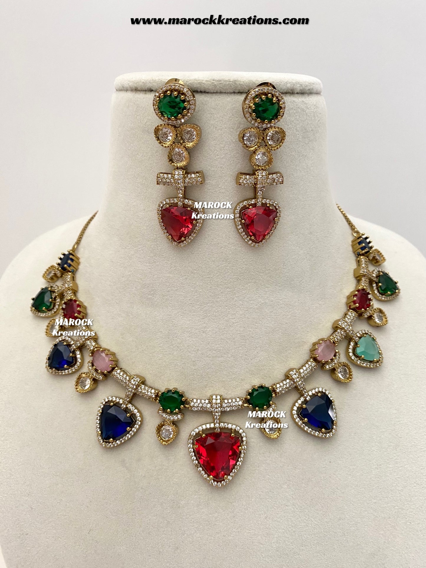 Isabel Antique Gold American Diamond Statement Necklace set