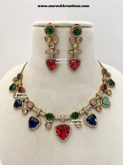 Isabel Antique Gold American Diamond Statement Necklace set
