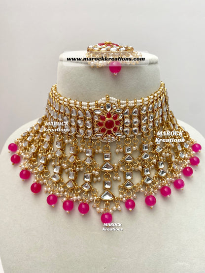 Statement Kundan Necklace set comes with Jhumki Earrings and Tikka