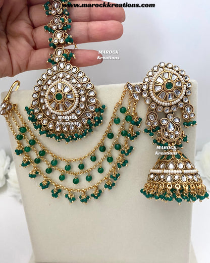 Elora Premium Quality Kundan bahubali Statement Earrings and tikka set
