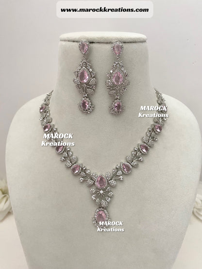 Fiza Silver base American Diamond Necklace set