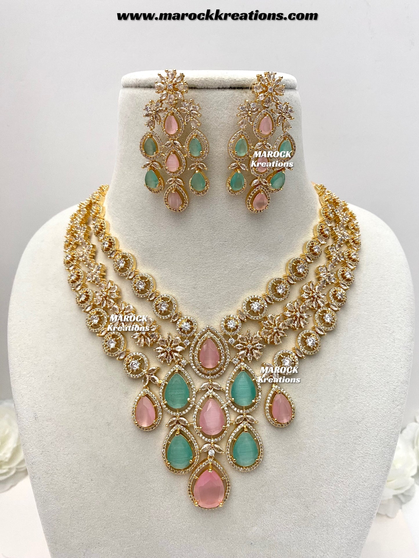 Kristi Golden American Diamond Necklace set