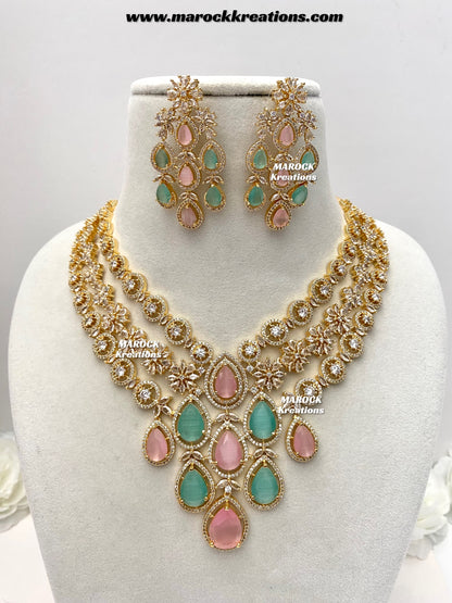 Kristi Golden American Diamond Necklace set