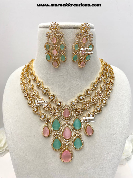 Kristi Golden American Diamond Necklace set