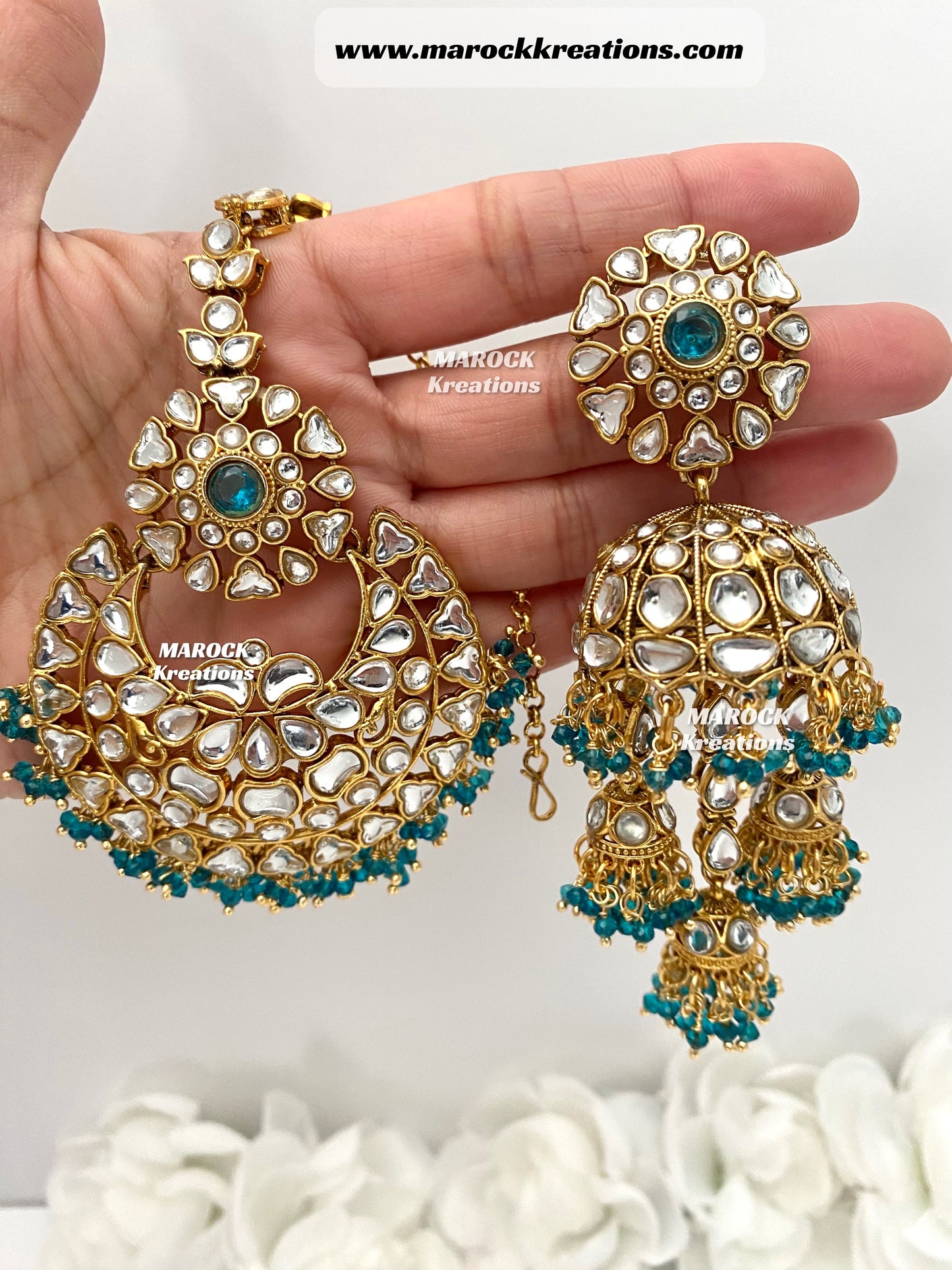 Disha Premium Quality Kundan Statement Earrings and tikka set