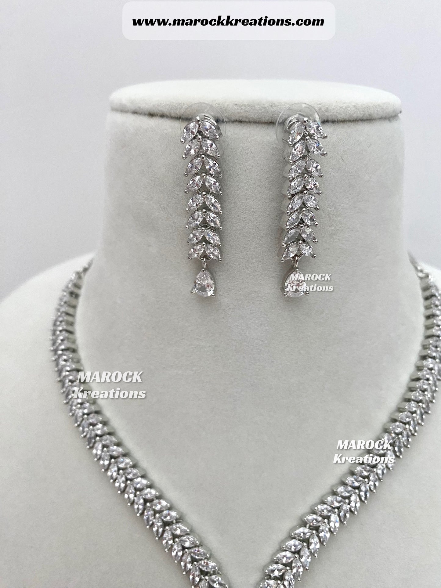 Ava Silver base American Diamond Necklace set