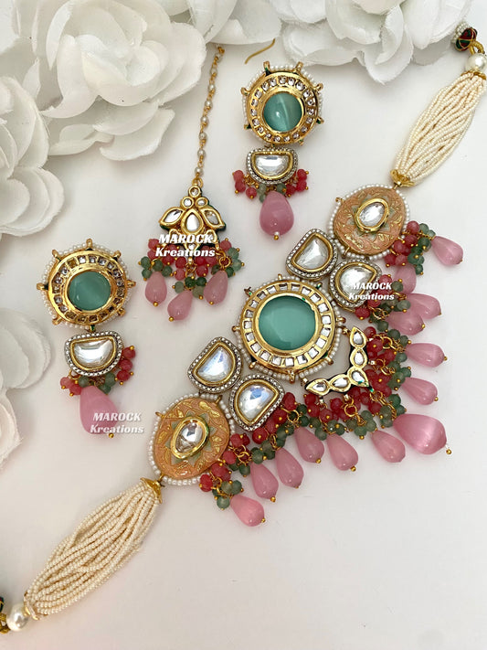 Nia Premium Quality uncut Kundan Meenakari Statement Choker set