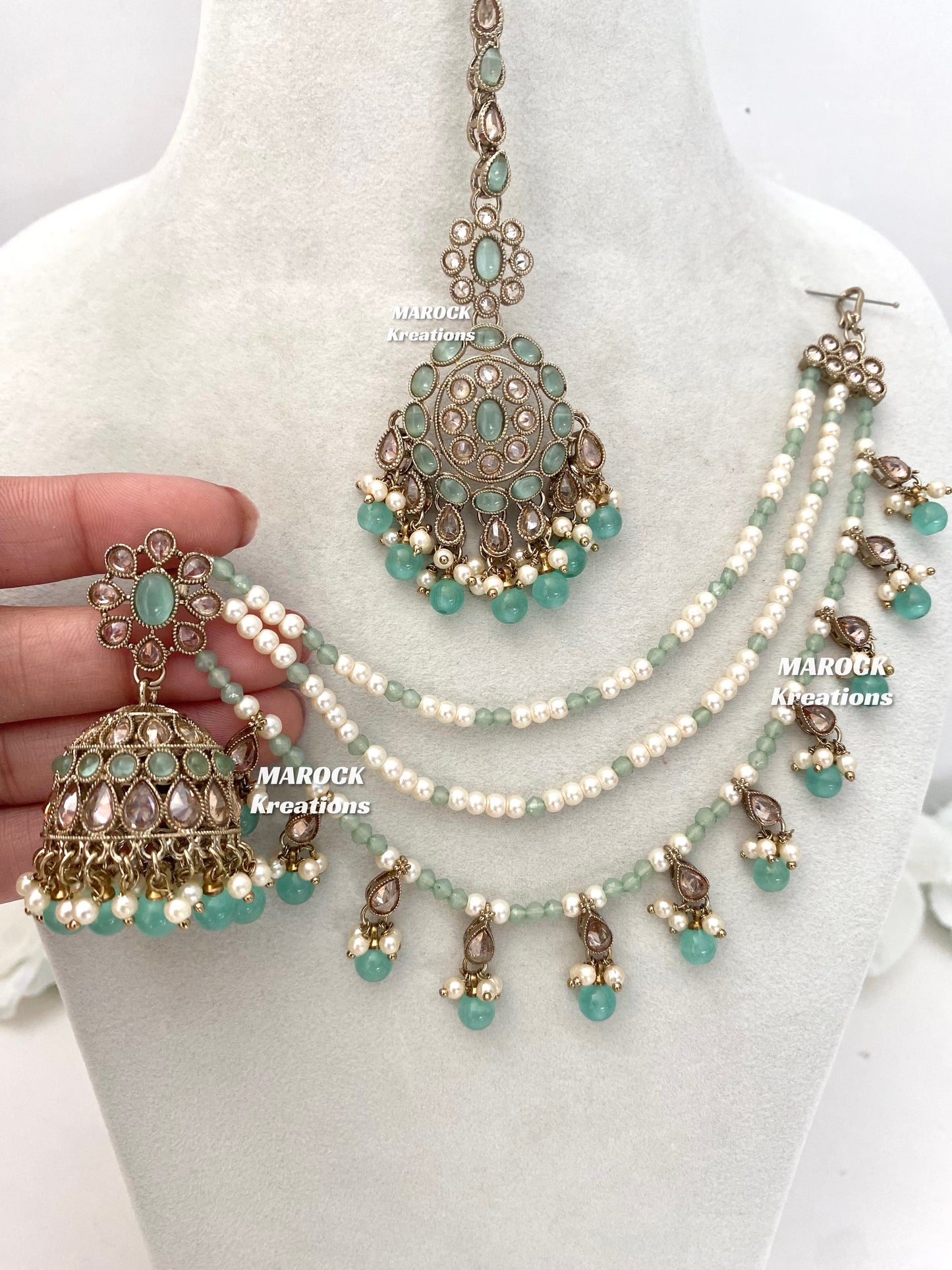 Leela Polki Bahubali Jhumki Earrings and tikka set