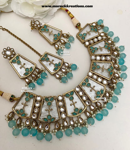 Aqeela Kundan MOP Statement Necklace set