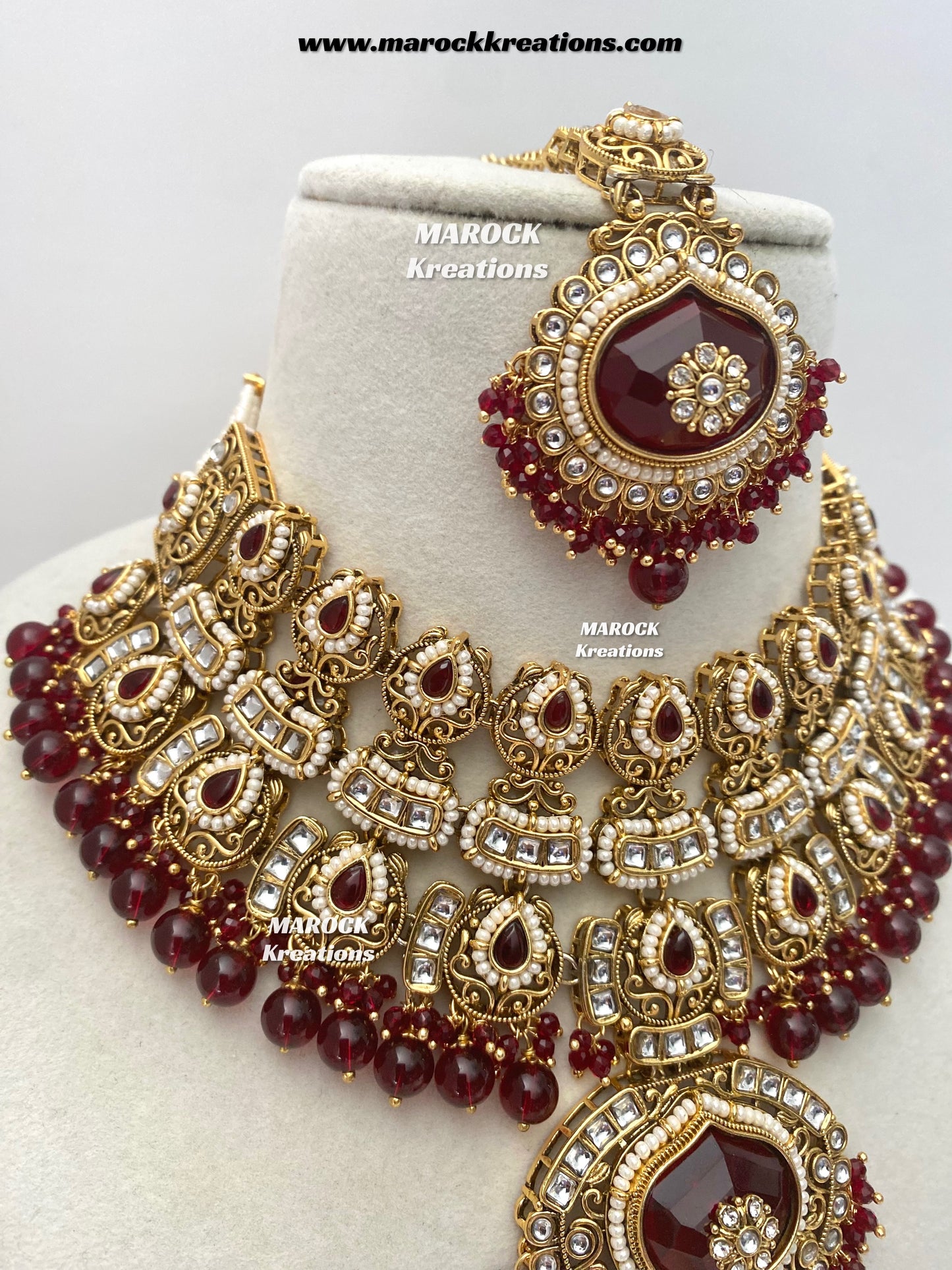 Kanishka Premium Quality Kundan Maroon/Dark Red Statement Bridal set