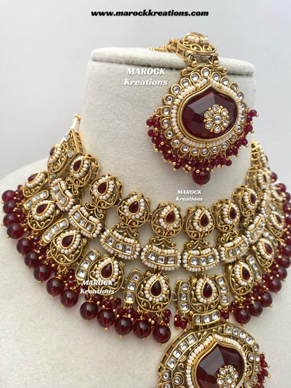 Kanishka Premium Quality Kundan Maroon/Dark Red Statement Bridal set