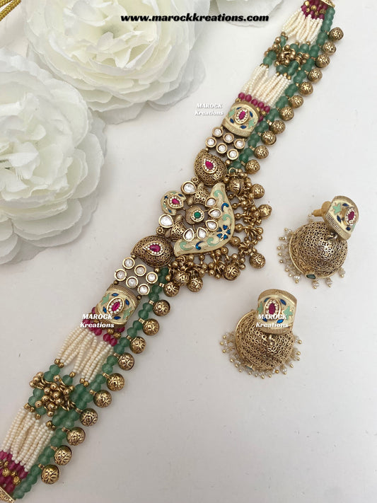 Ramina Premium Quality Gold Plated Rajwadi choker set