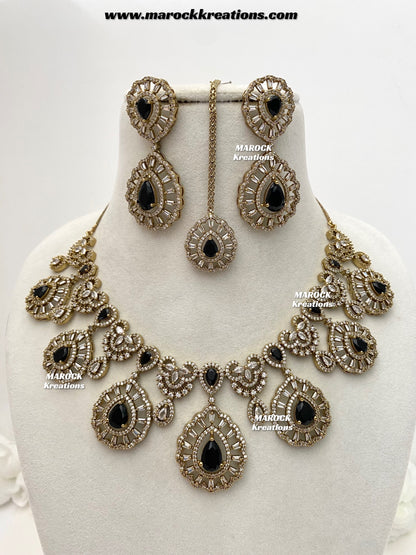 Tareena Antique Gold American Diamond Statement Necklace set