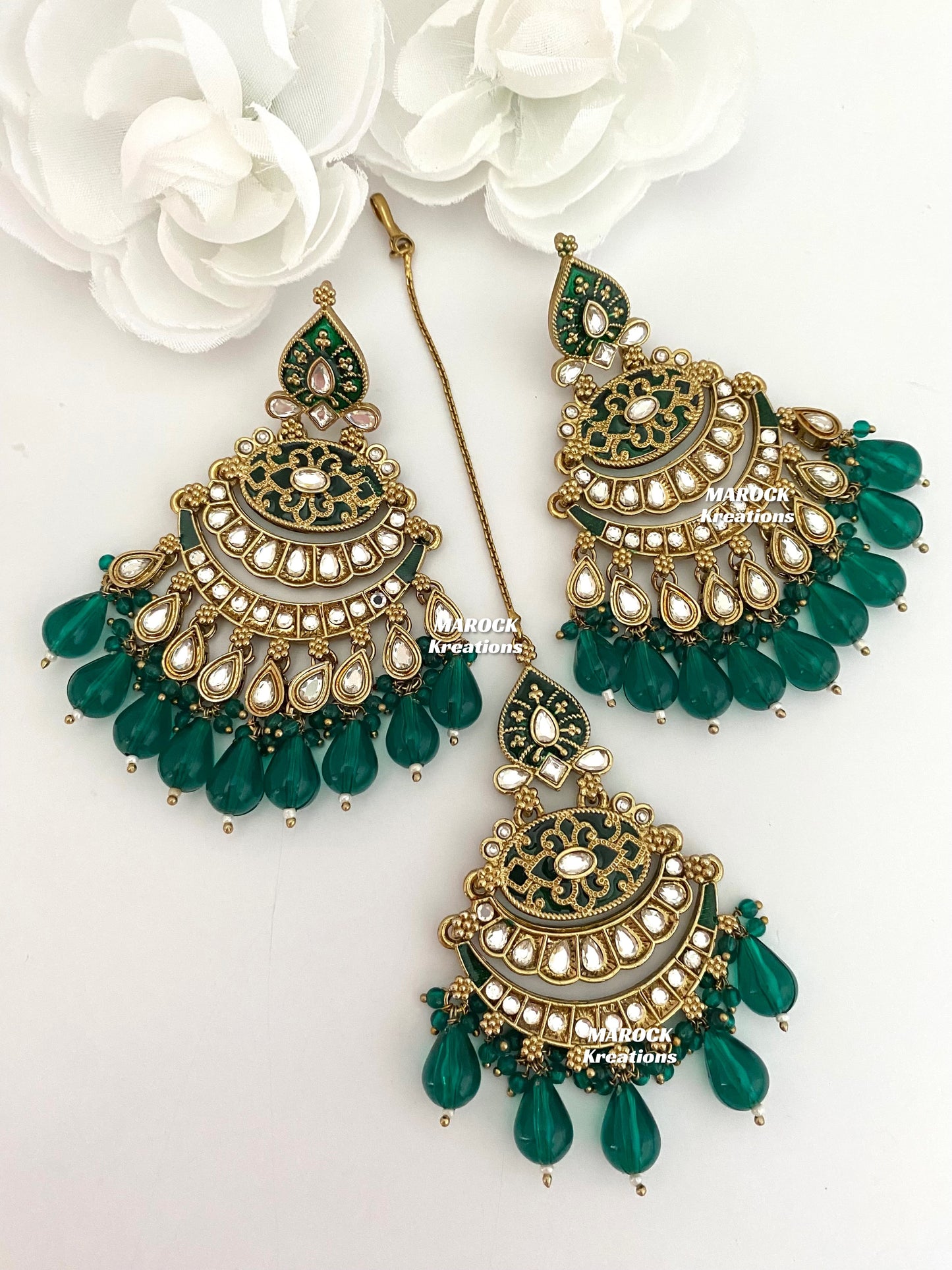 Premium Quality Kundan Meenakari Statement Earrings and tikka sets