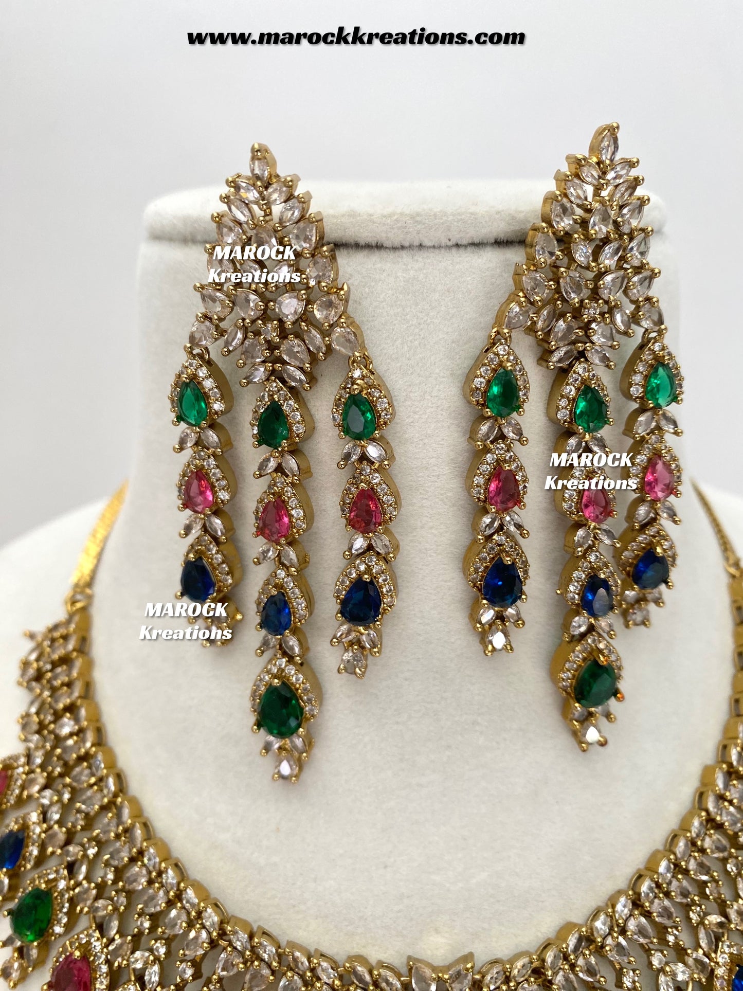 Naima Antique Gold American diamond Statement Necklace set