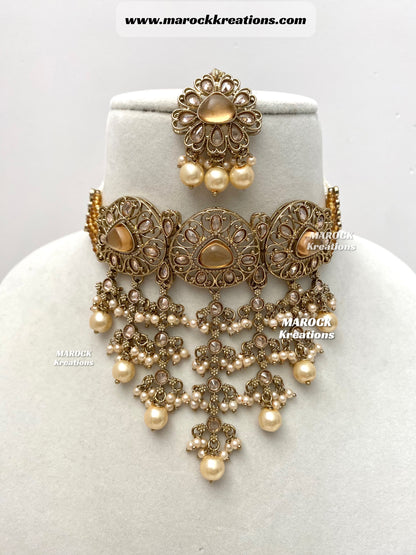 Amaira Antique Gold Polki choker set