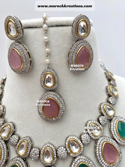 Evelyn Tyani inspired Premium Quality dual tone Kundan Necklace set