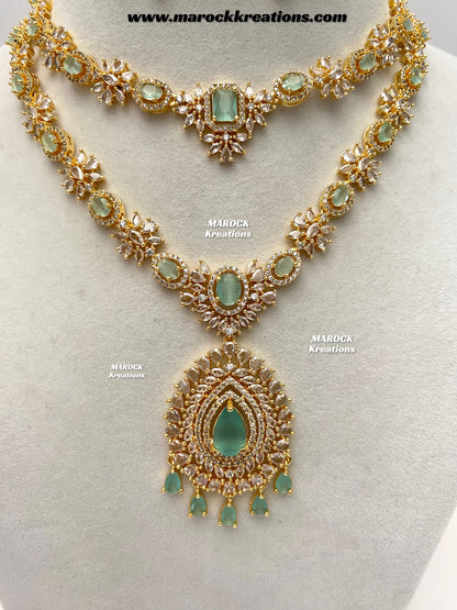 Farhat Golden American Diamond Necklace set