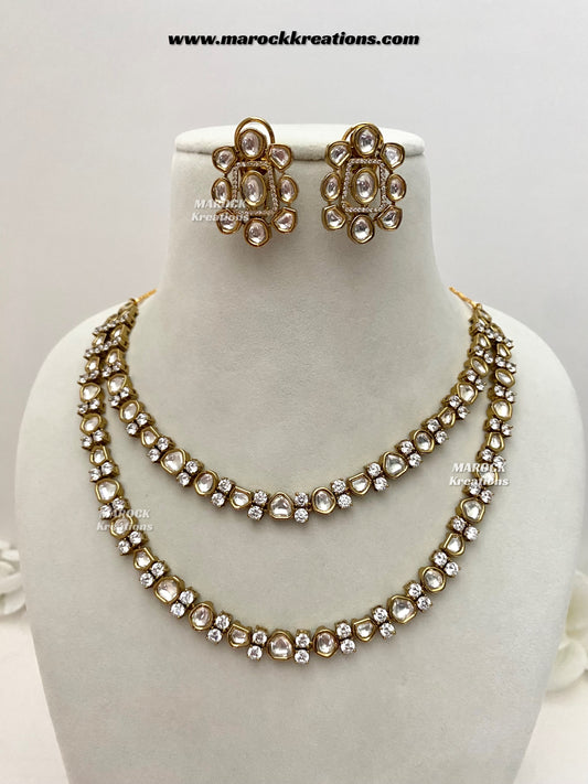 Prachi Tyani inspired Premium Quality Antique Gold double layer Kundan Necklace set