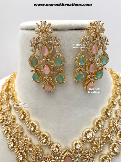 Kristi Golden American Diamond Necklace set